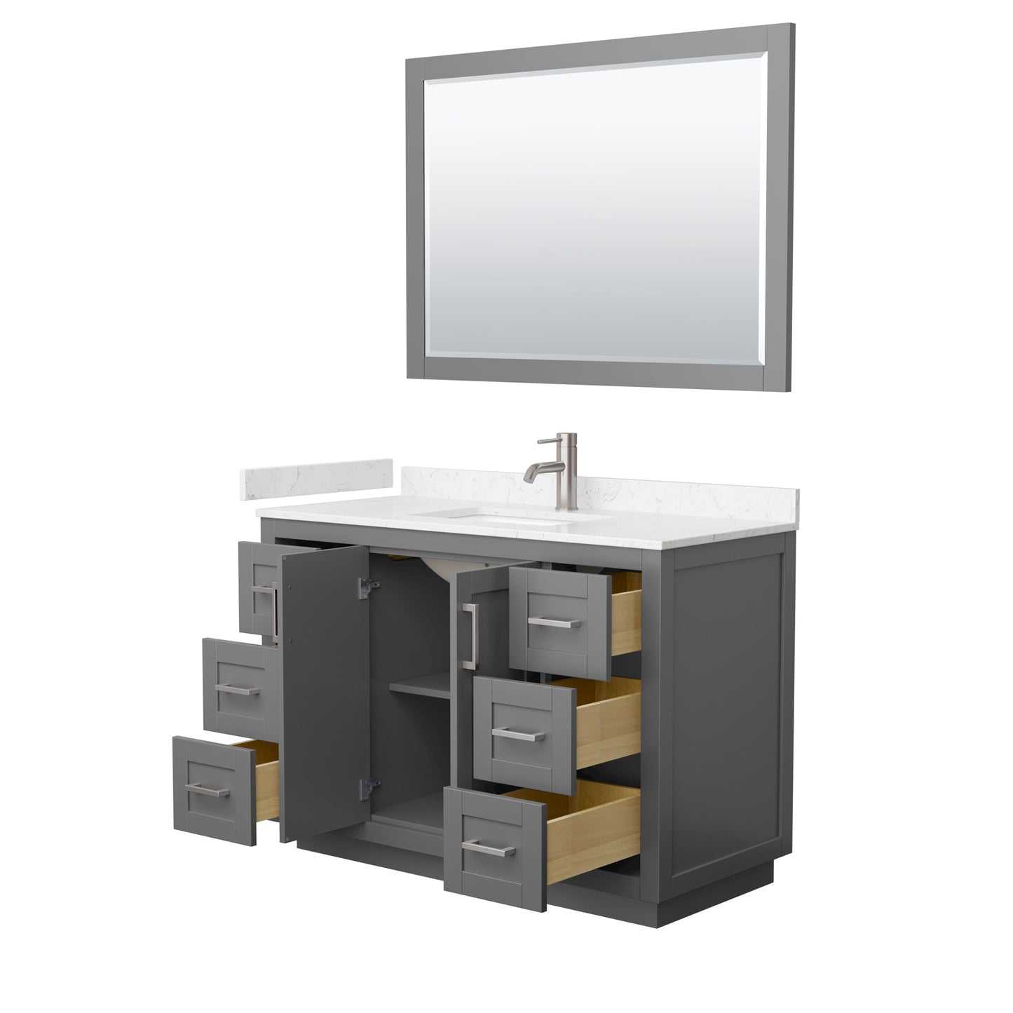 Miranda 48" Dark Gray Single Vanity, Carrara Marble Top, Nickel Trim, 46" Mirror