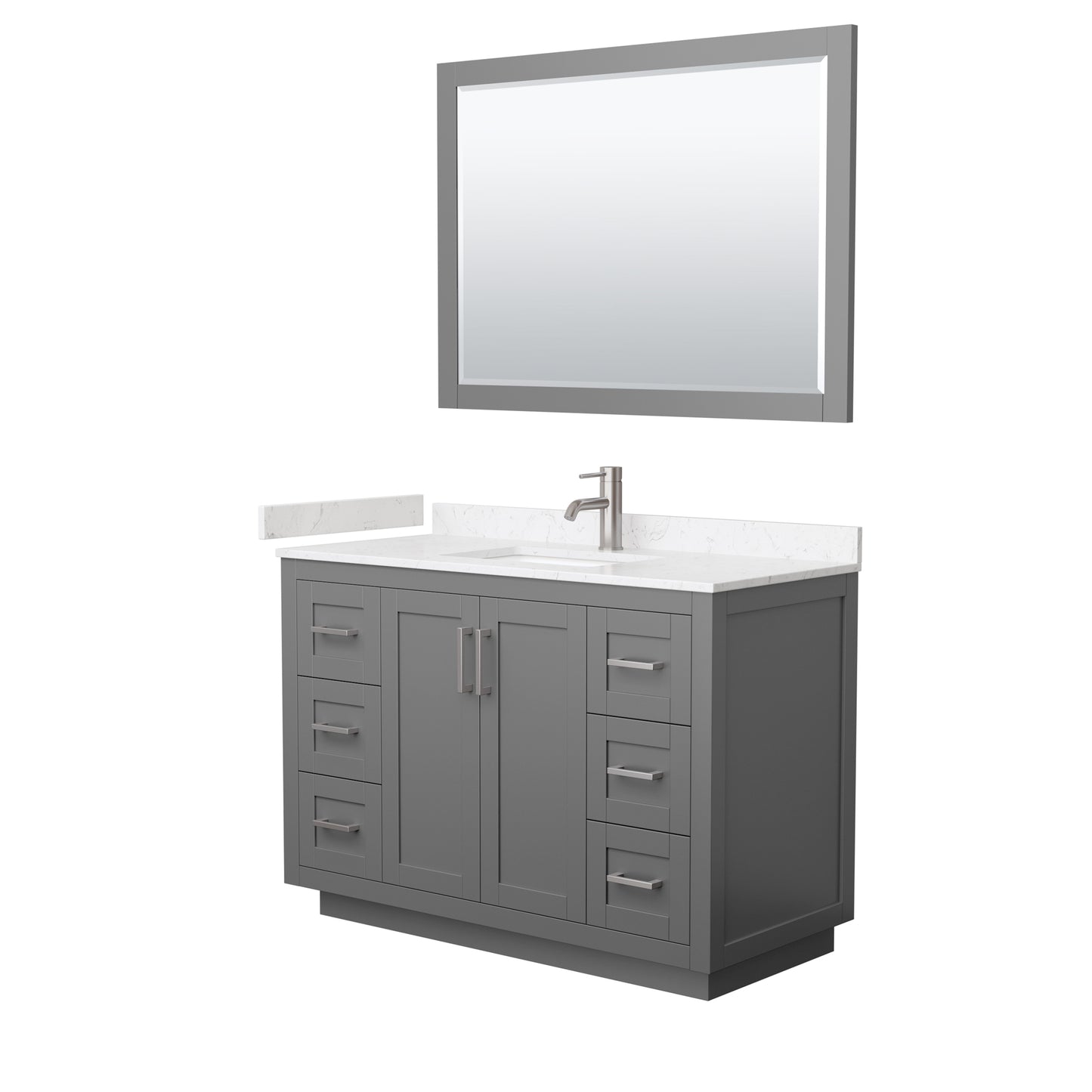Miranda 48" Dark Gray Single Vanity, Carrara Marble Top, Nickel Trim, 46" Mirror