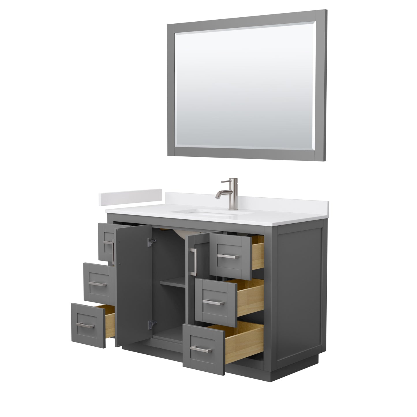 Miranda 48" Dark Gray Single Vanity, White Marble Top, Nickel Trim, 46" Mirror