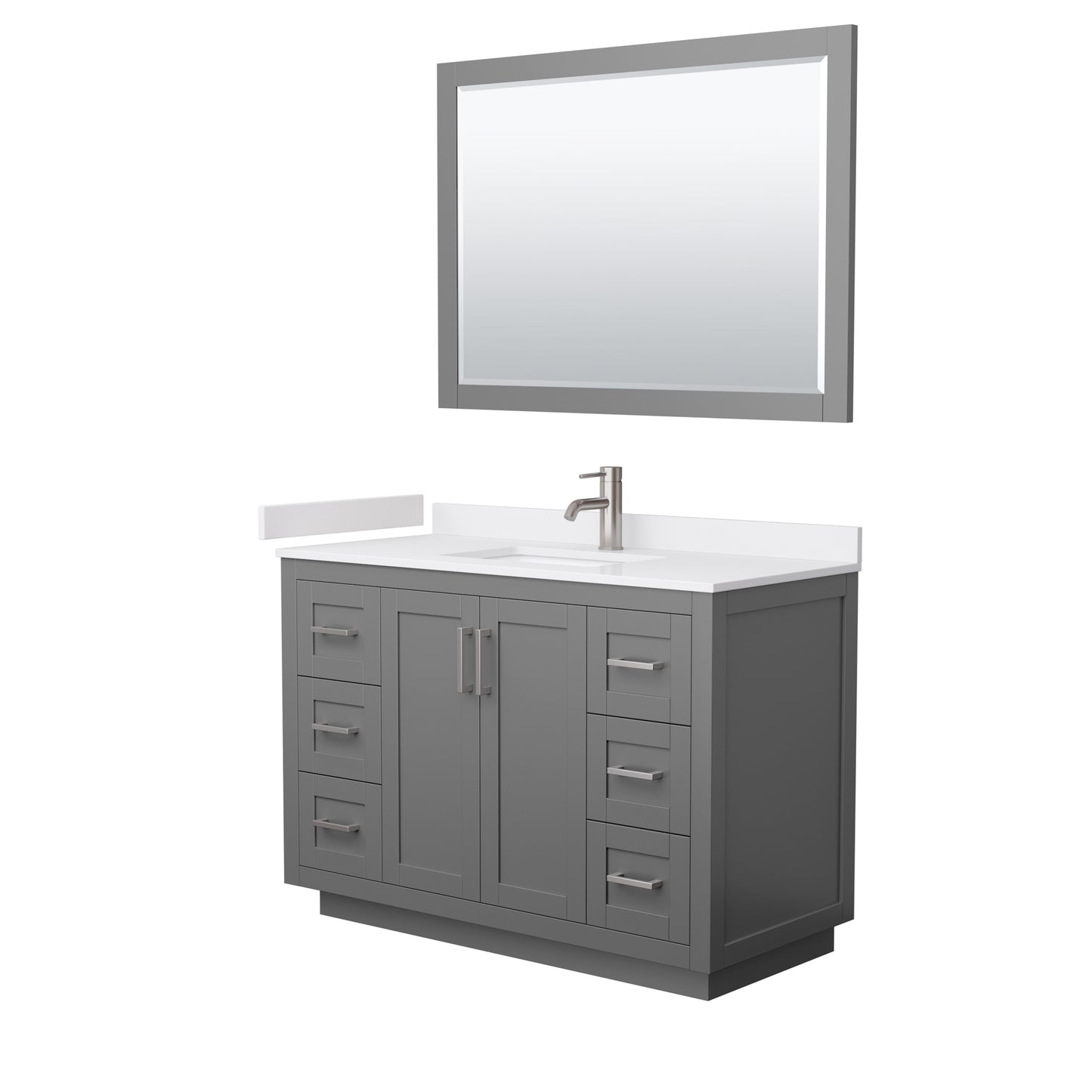 Miranda 48" Dark Gray Single Vanity, White Marble Top, Nickel Trim, 46" Mirror