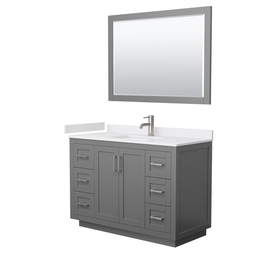 Miranda 48" Dark Gray Single Vanity, White Marble Top, Nickel Trim, 46" Mirror