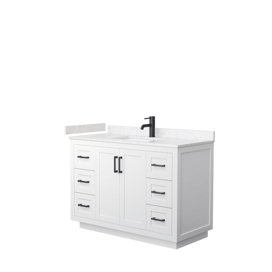 Miranda 48" Single Vanity in White, Carrara Cultured Marble Top, Black Trim
