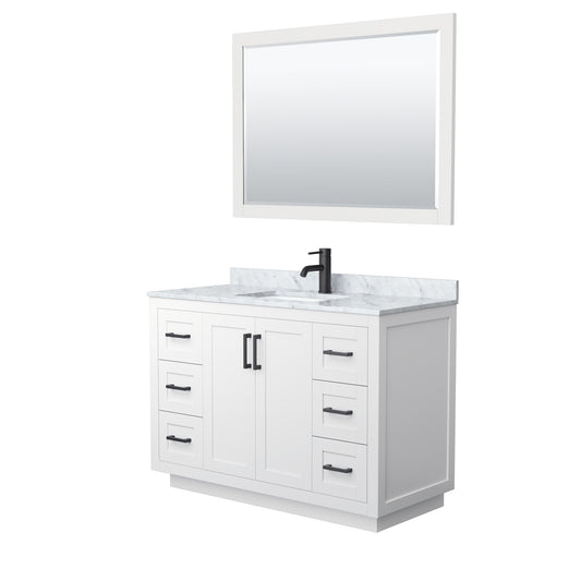 Miranda 48" Single Vanity in White, Top, Square Matte Black Trim, 46" Mirror