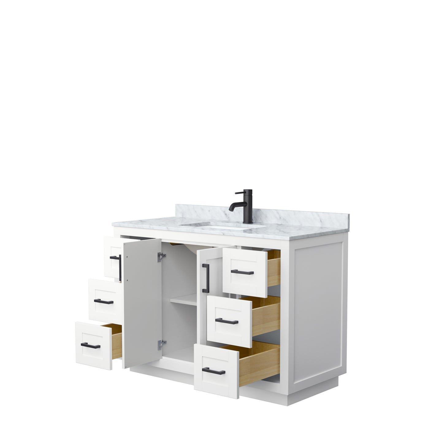 Miranda 48" Single Vanity in White, Top, Square Sink, Matte Black Trim