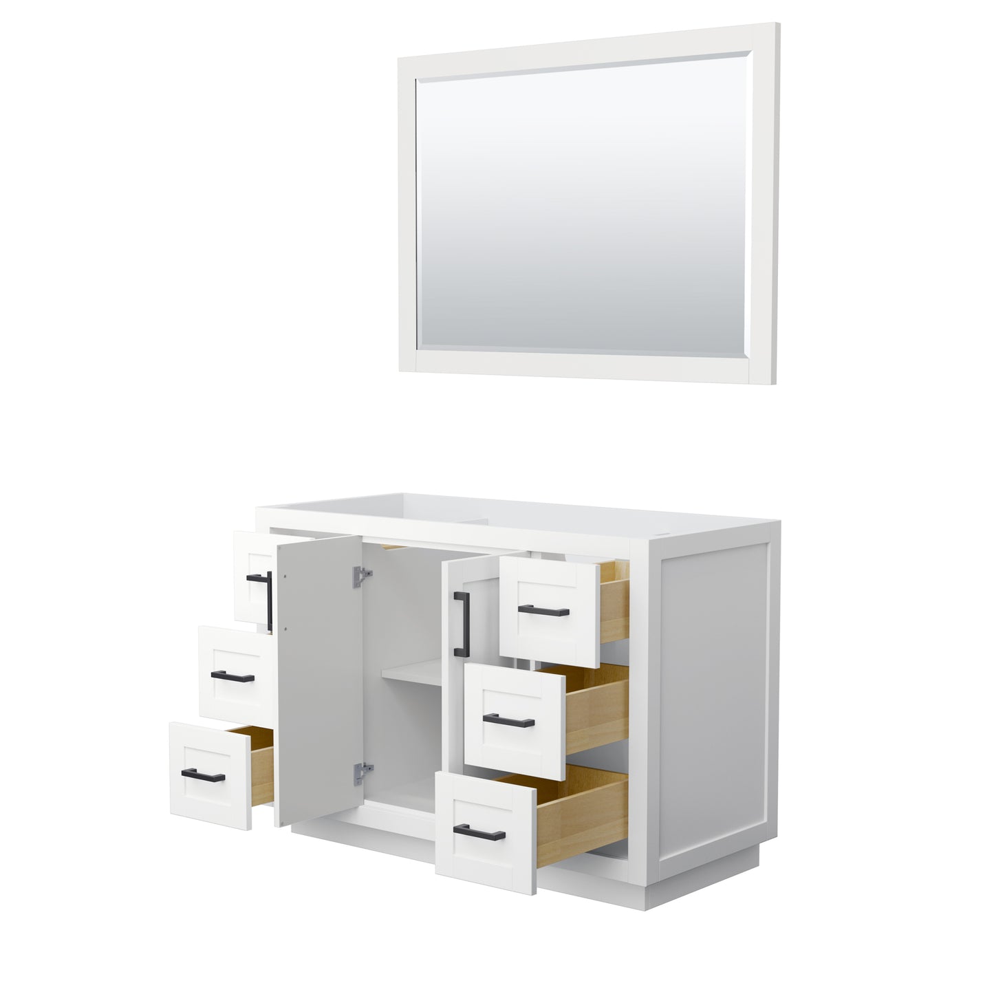 Miranda 48" Single Vanity in White, No Top, Matte Black Trim, 46" Mirror