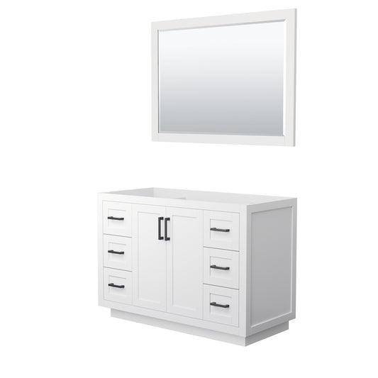 Miranda 48" Single Vanity in White, No Top, Matte Black Trim, 46" Mirror