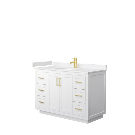 Miranda 48" Single Vanity in White, Carrara Cultured Marble Top, Gold Trim