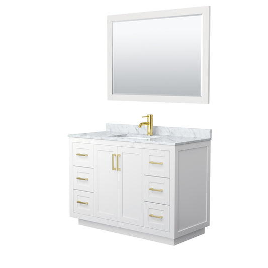 Miranda 48" Single Vanity in White, Top, Square Brushed Gold Trim, 46" Mirror