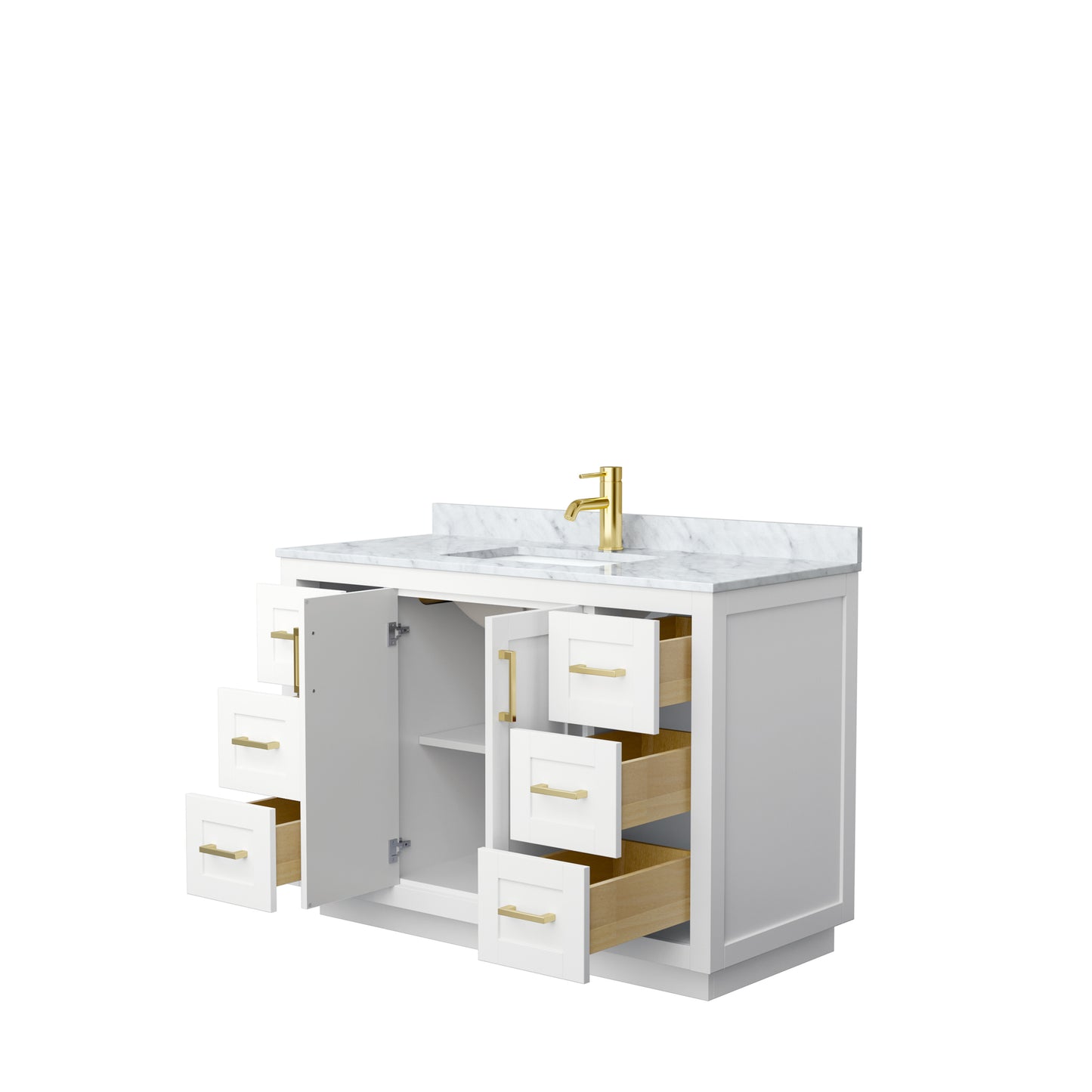 Miranda 48" Single Vanity in White, Top, Square Sink, Brushed Gold Trim