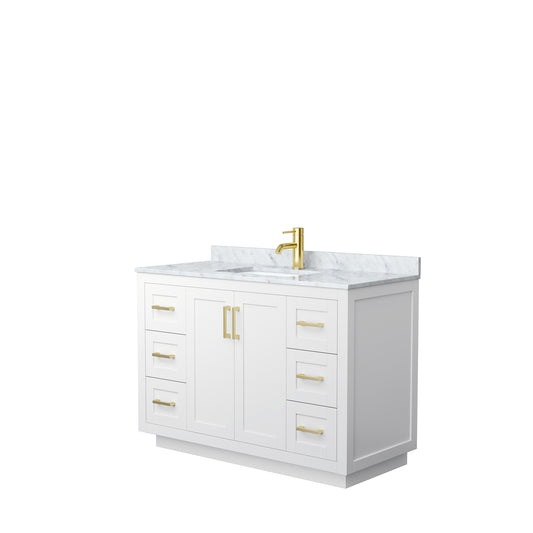 Miranda 48" Single Vanity in White, Top, Square Sink, Brushed Gold Trim