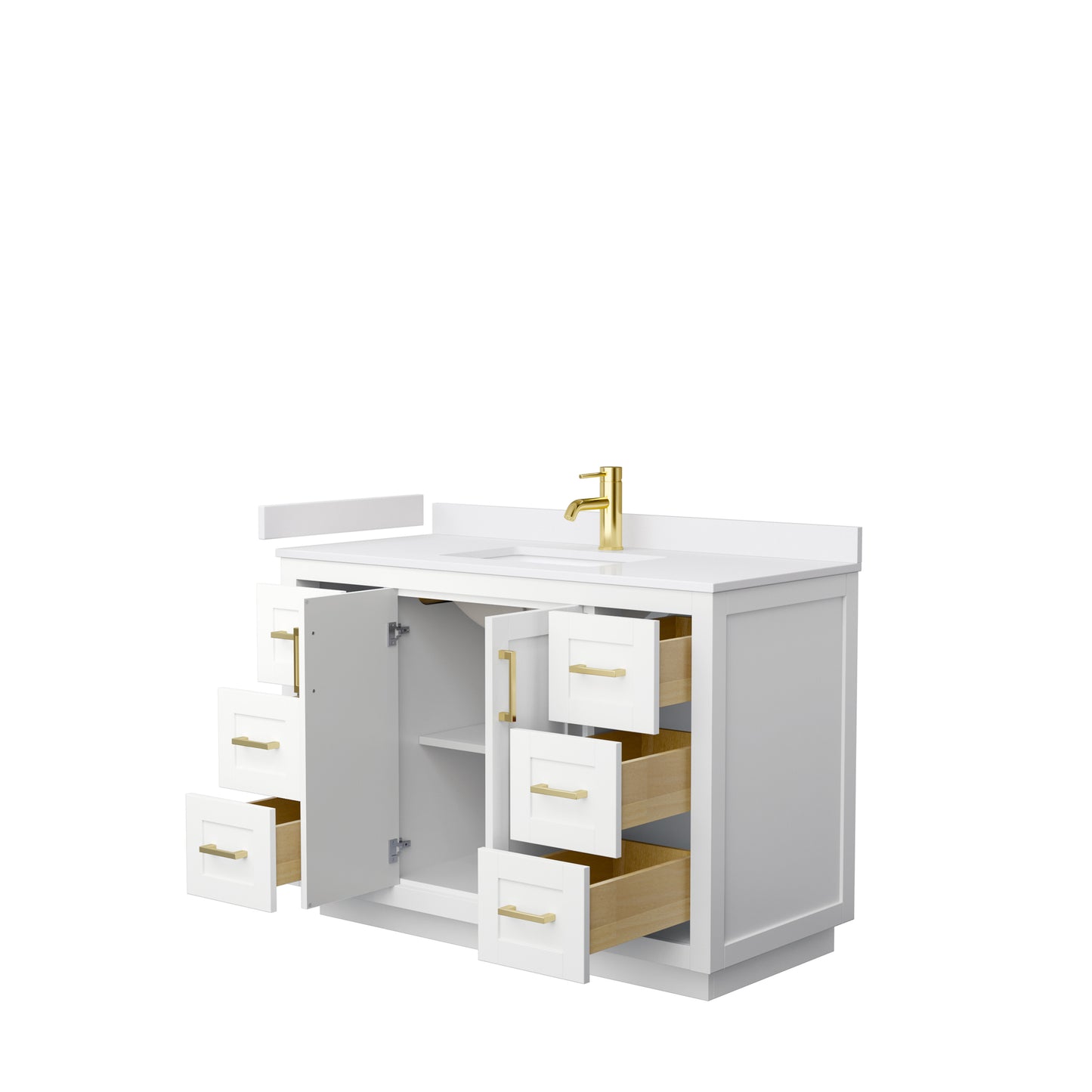 Miranda 48" Single Vanity in White, White Cultured Marble Top, Gold Trim