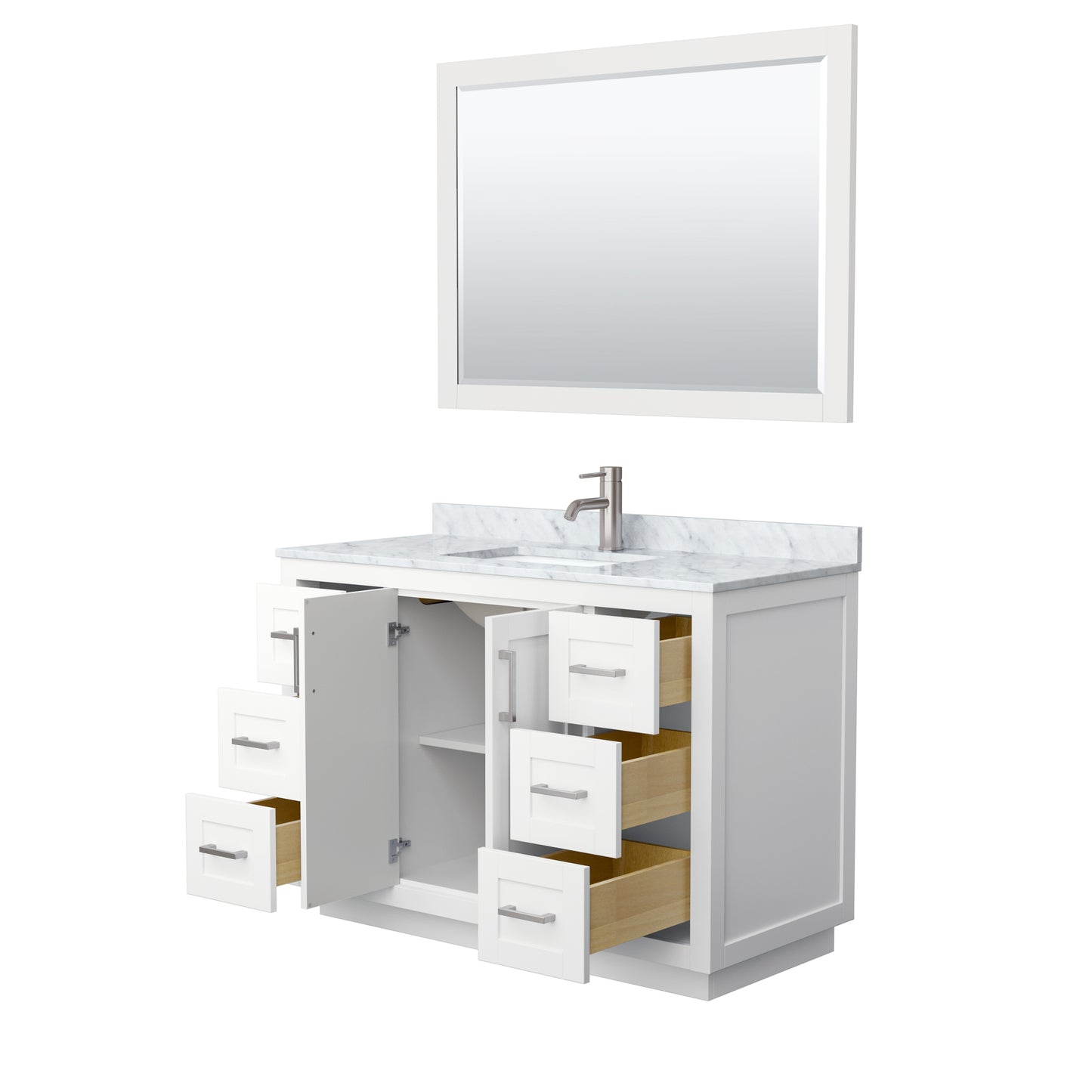 Miranda 48" Single Vanity in White, Top, Square Brushed Nickel Trim, 46" Mirror