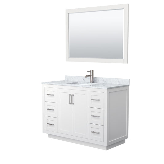 Miranda 48" Single Vanity in White, Top, Square Brushed Nickel Trim, 46" Mirror