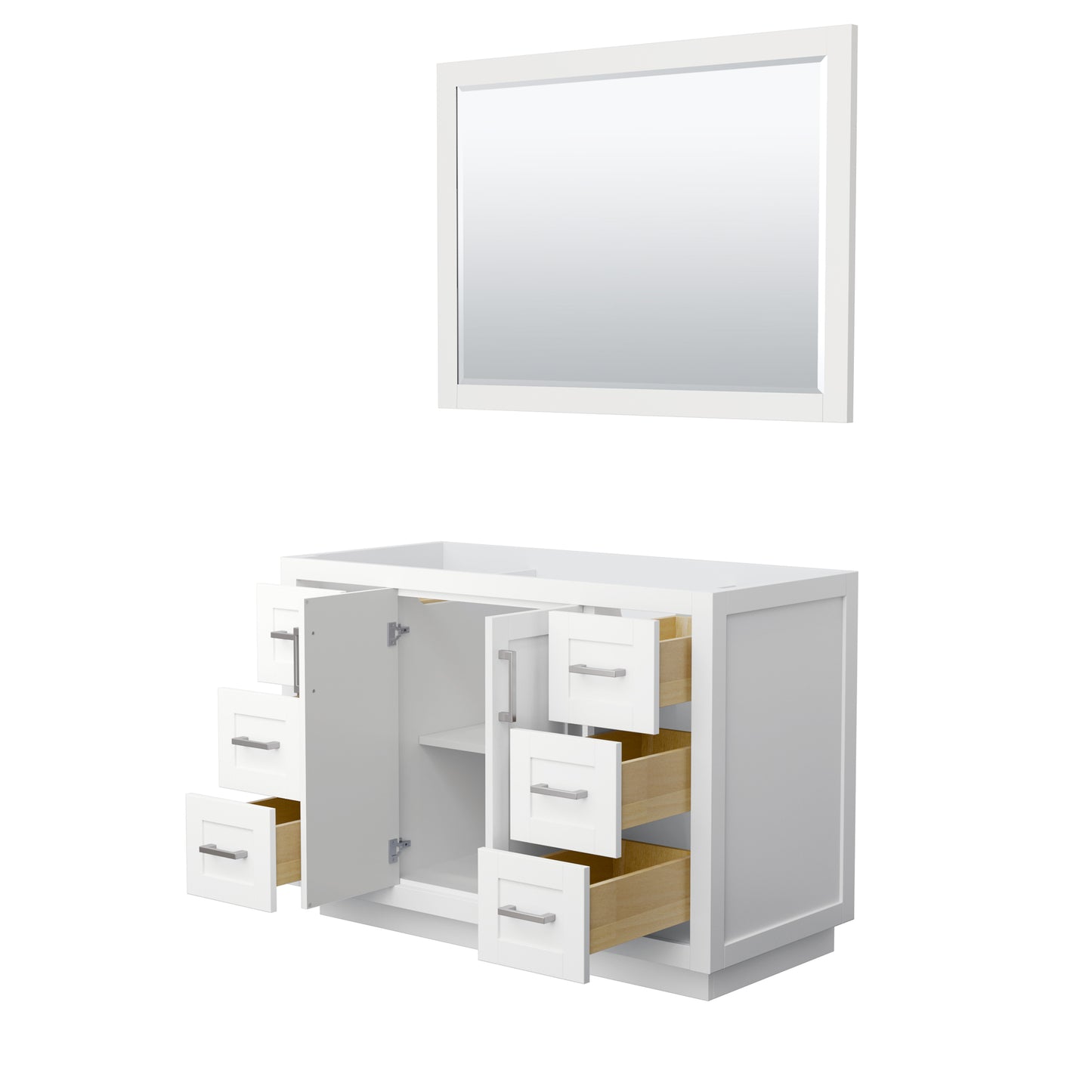 Miranda 48" Single Vanity in White, No Top, Bruished Nickel Trim, 46" Mirror