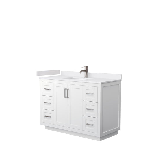 Miranda 48" Single Vanity in White, White Cultured Marble Top, Nickel Trim
