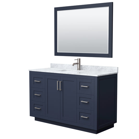 Miranda 54" Single Vanity in Dark Blue, Top, Nickel Trim, 46" Mirror