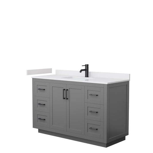 Miranda 54" Single Vanity in Dark Gray, White Cultured Marble Top, Black Trim