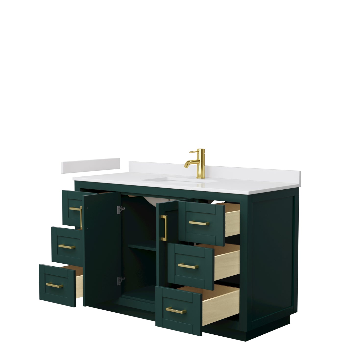 Miranda 54" Single Vanity in Green, White Cultured Marble Top, Gold Trim