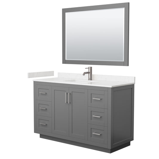 Miranda 54" Dark Gray Single Vanity, Carrara Marble Top, Nickel Trim, 46" Mirror