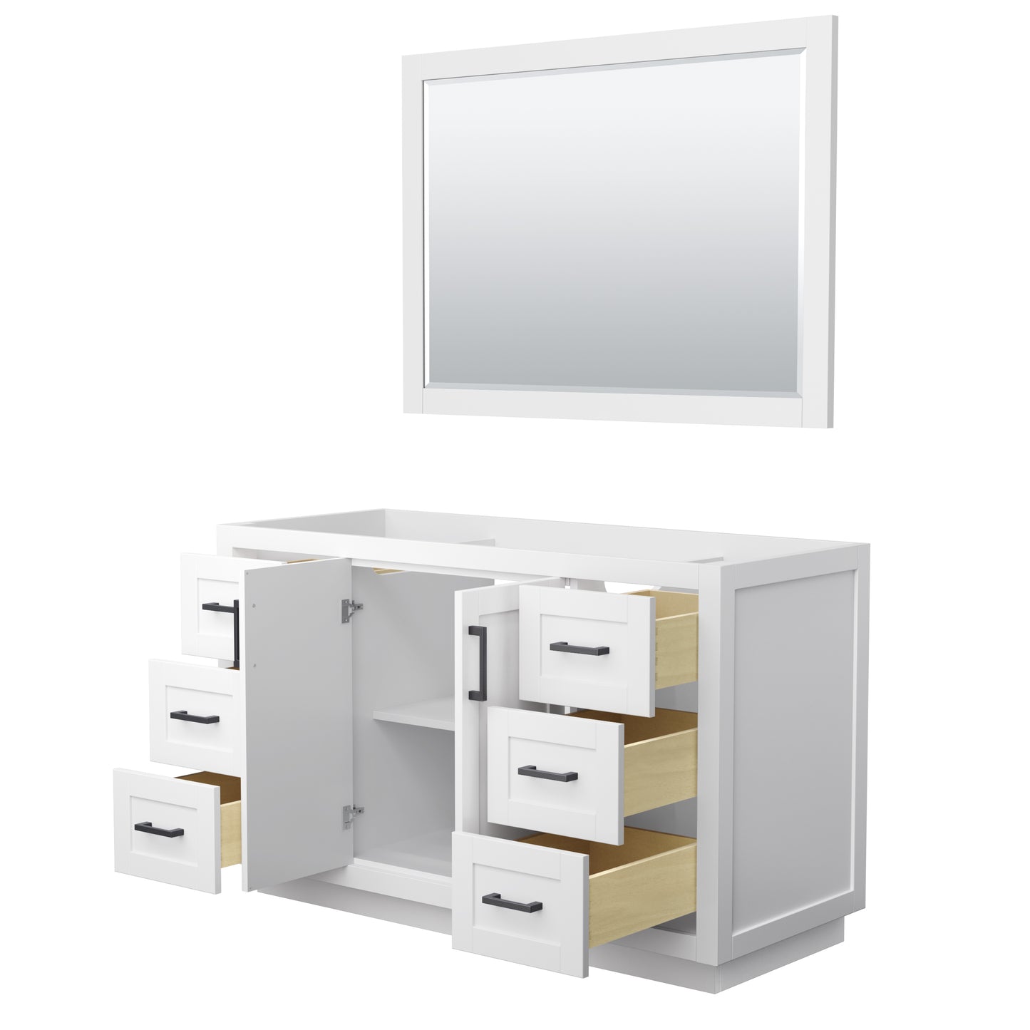 Miranda 54" Single Vanity in White, No Top, Matte Black Trim, 46" Mirror