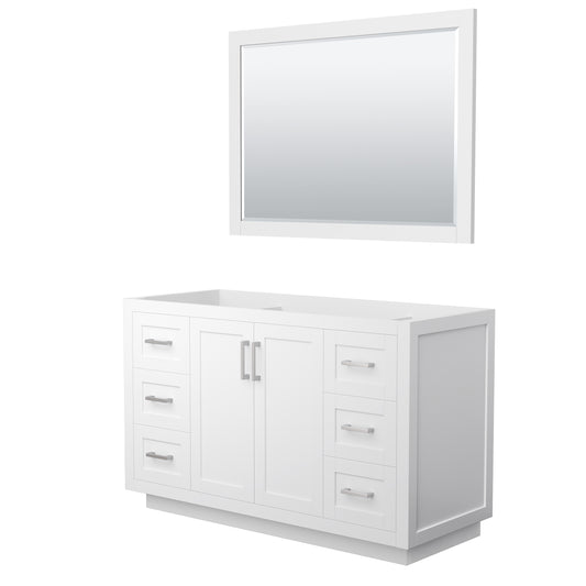 Miranda 54" Single Vanity in White, No Top, Bruished Nickel Trim, 46" Mirror
