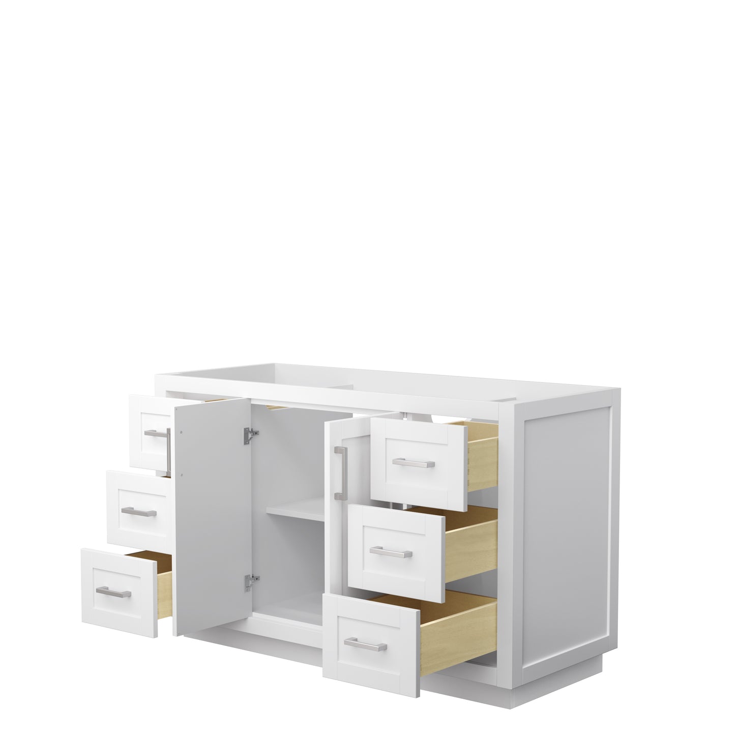 Miranda 54" Single Vanity in White, No Top, No Sink, Brushed Nickel Trim