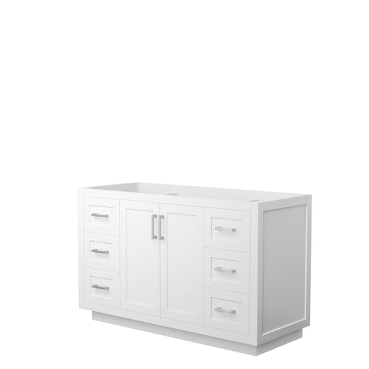Miranda 54" Single Vanity in White, No Top, No Sink, Brushed Nickel Trim