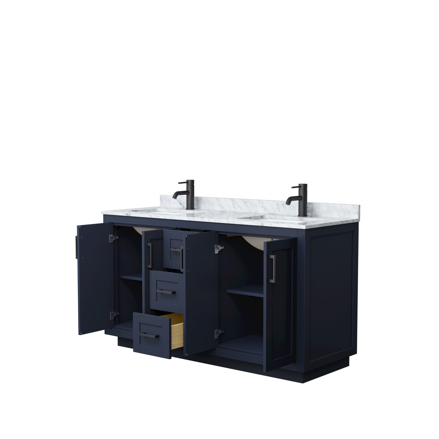 Miranda 60" Double Vanity in Dark Blue, Top, Square Sinks, Matte Black Trim
