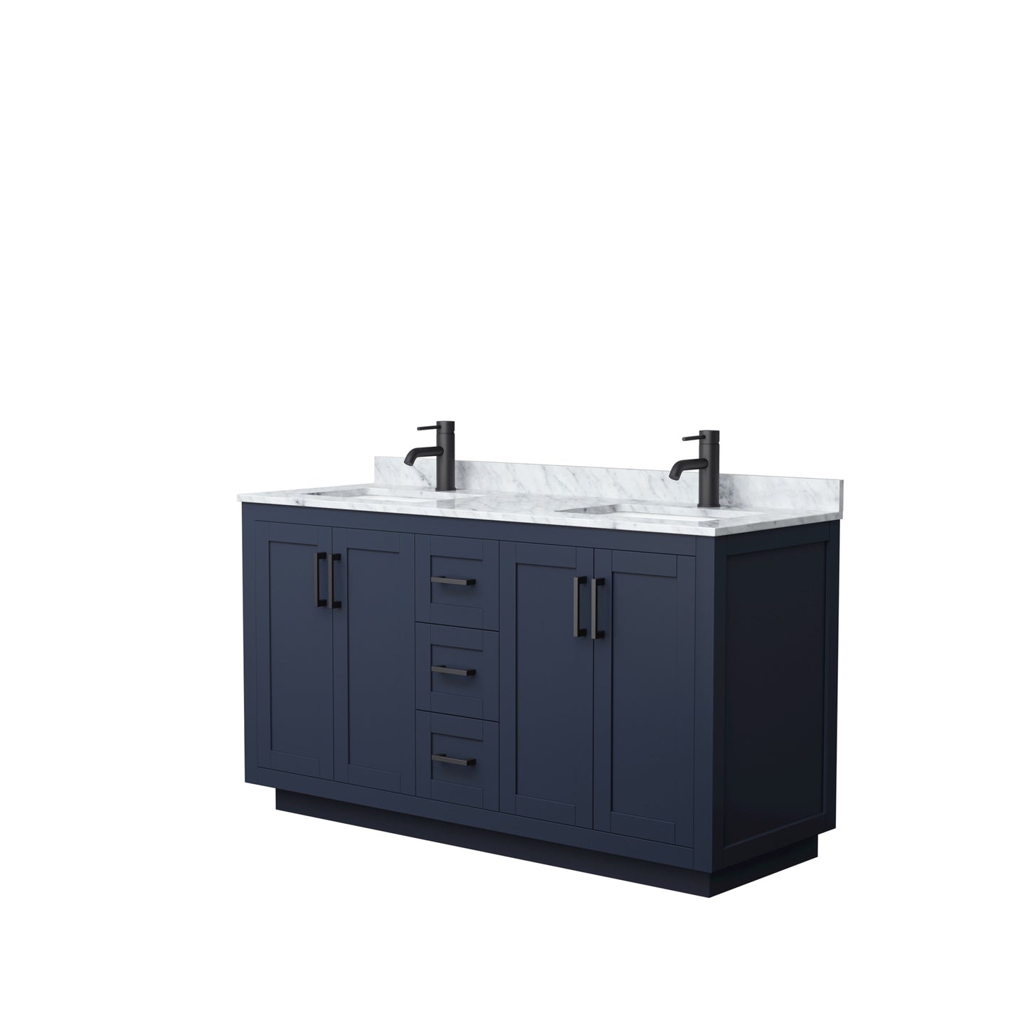 Miranda 60" Double Vanity in Dark Blue, Top, Square Sinks, Matte Black Trim