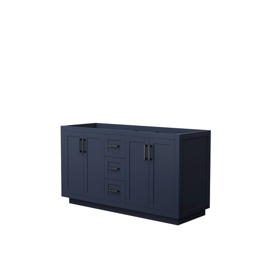 Miranda 60" Double Vanity in Dark Blue, No Top, No Sink, Matte Black Trim