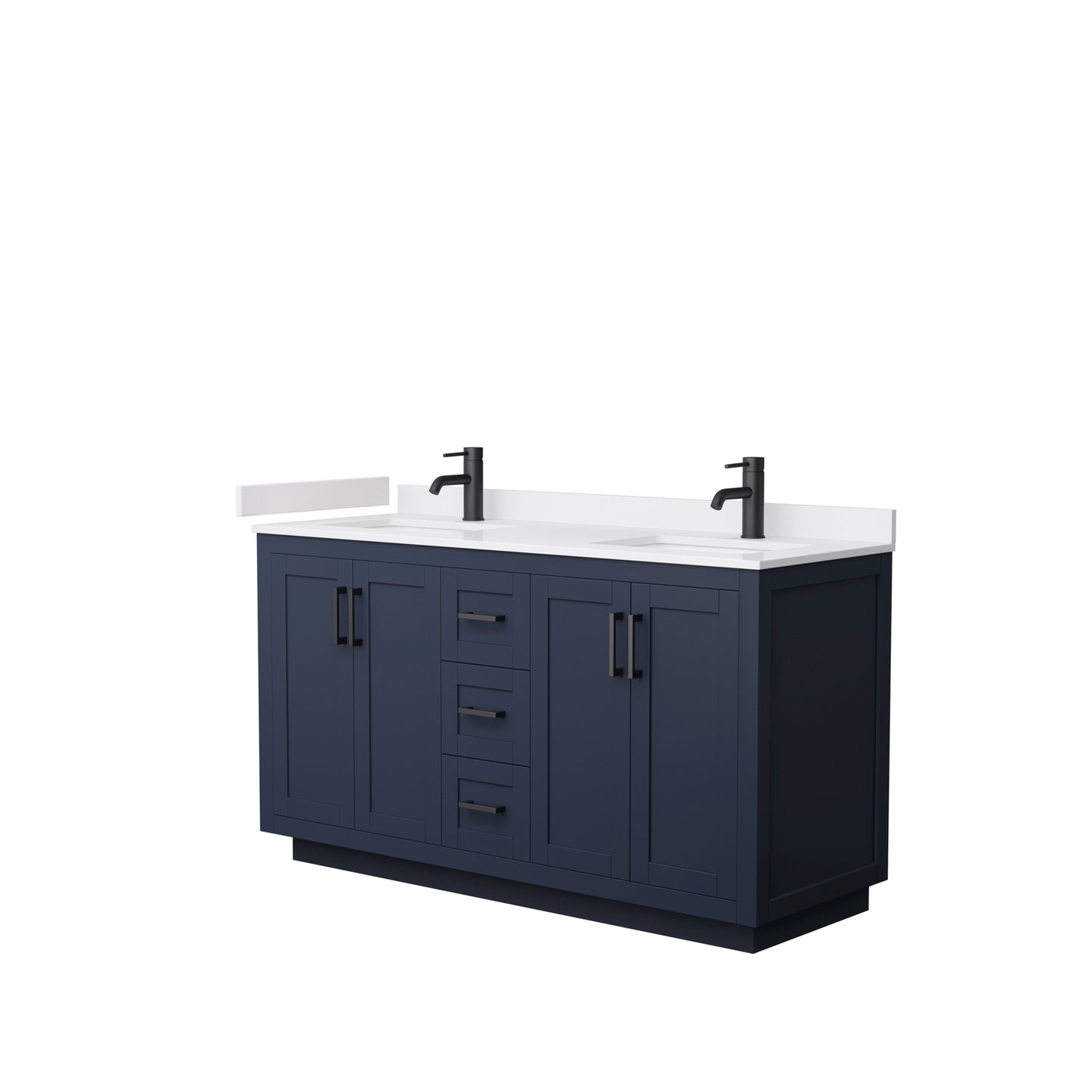 Miranda 60" Double Vanity in Dark Blue, White Cultured Marble Top, Black Trim