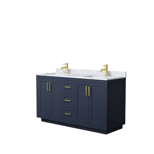 Miranda 60" Double Vanity in Dark Blue, Top, Square Sinks, Brushed Gold Trim