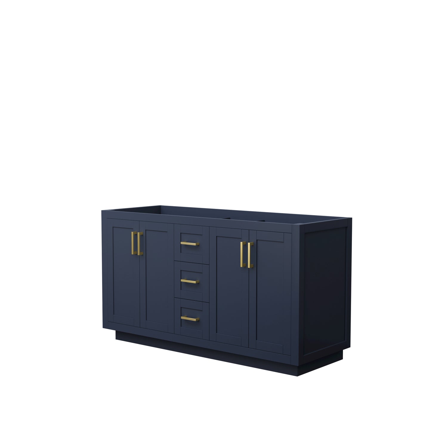 Miranda 60" Double Vanity in Dark Blue, No Top, No Sink, Brushed Gold Trim