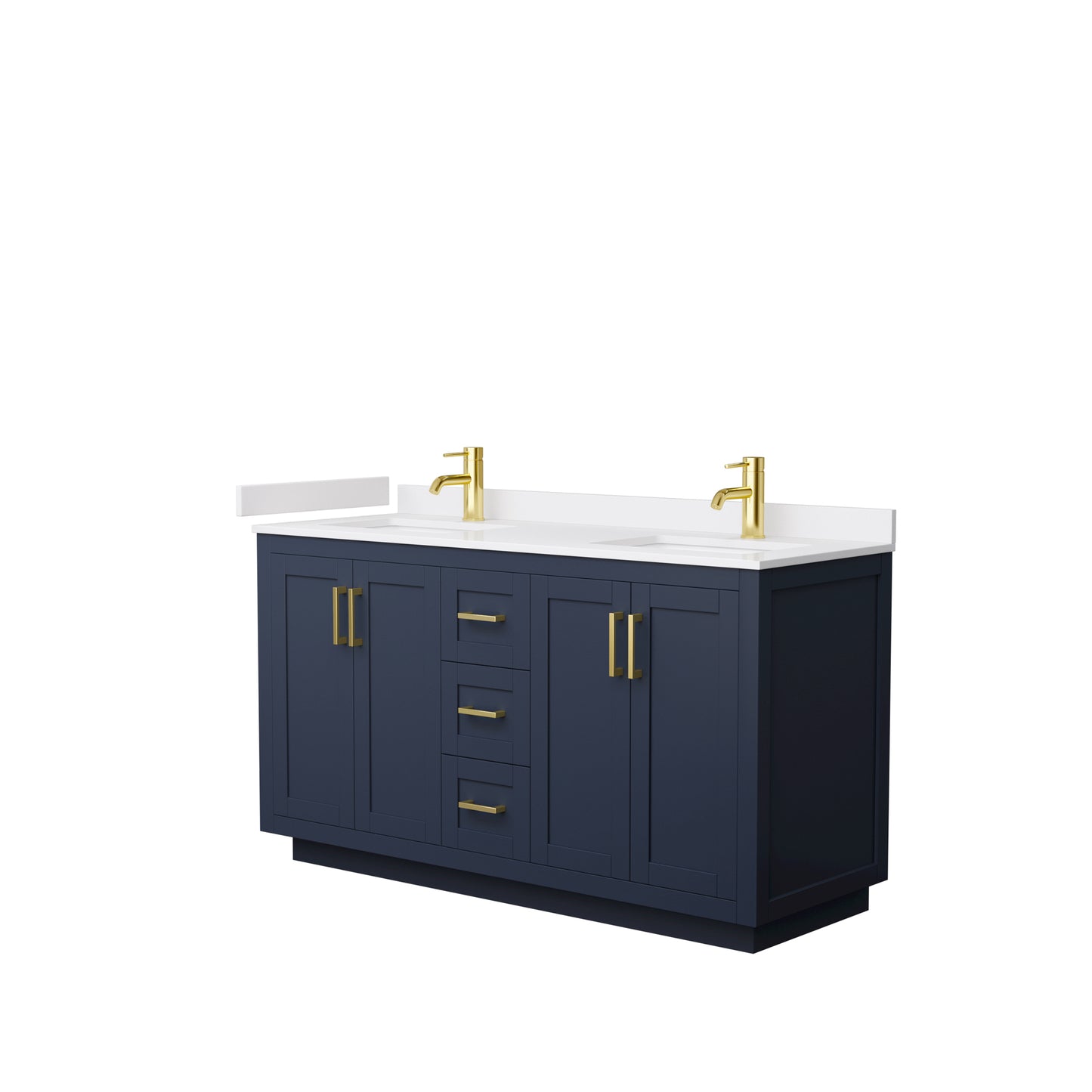 Miranda 60" Double Vanity in Dark Blue, White Cultured Marble Top, Gold Trim