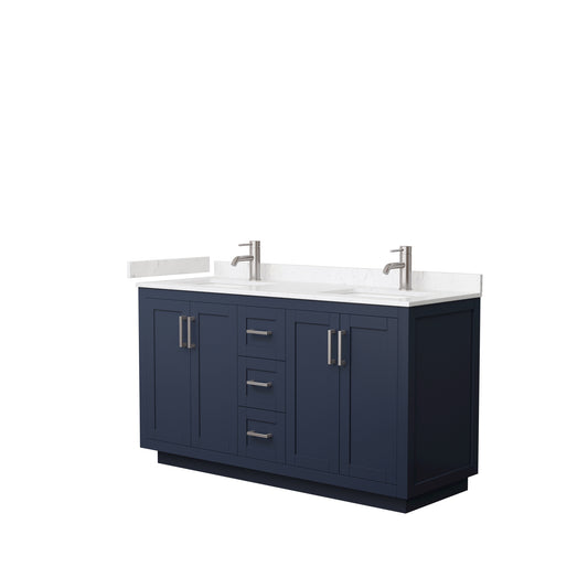Miranda 60" Double Vanity in Dark Blue, Carrara Cultured Marble Top, Nickel Trim