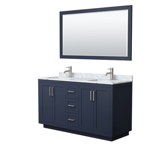 Miranda 60" Double Vanity in Dark Blue, Top, Nickel Trim, 58" Mirror