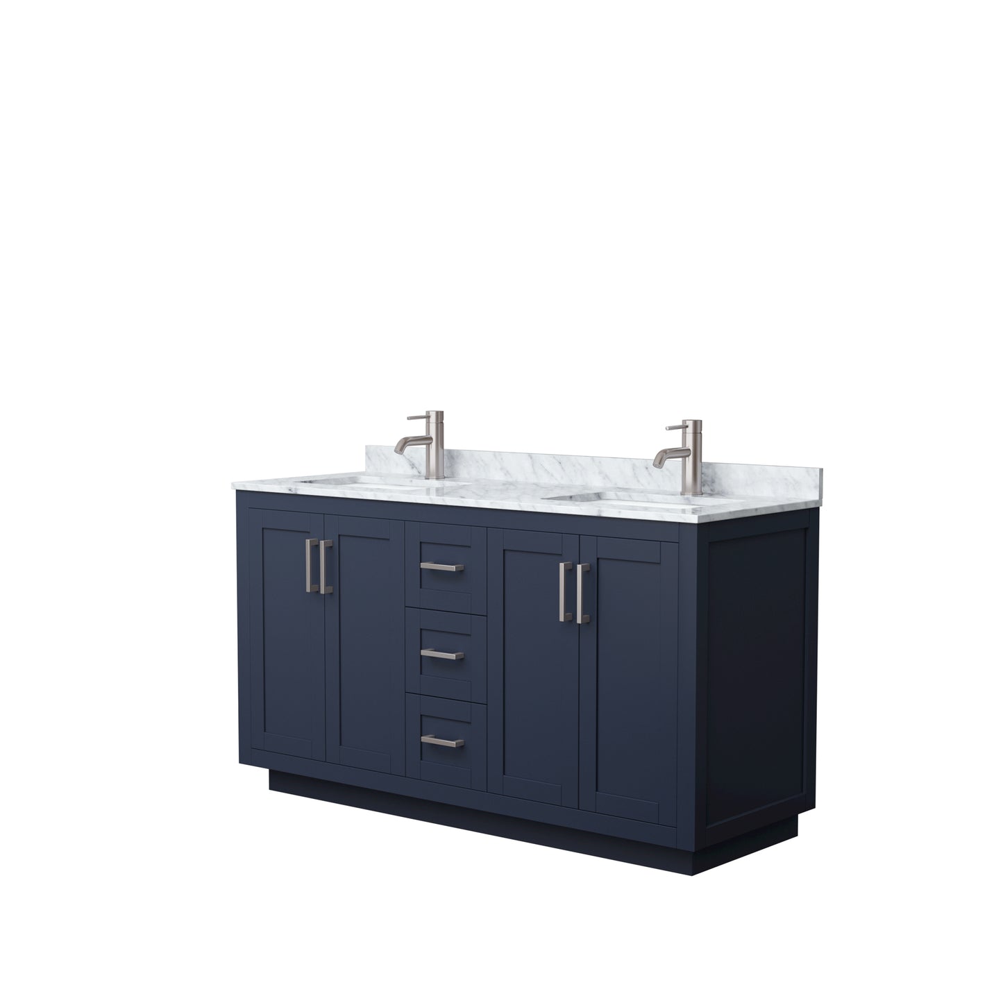 Miranda 60" Double Vanity in Dark Blue, Top, Square Sinks, Brushed Nickel Trim