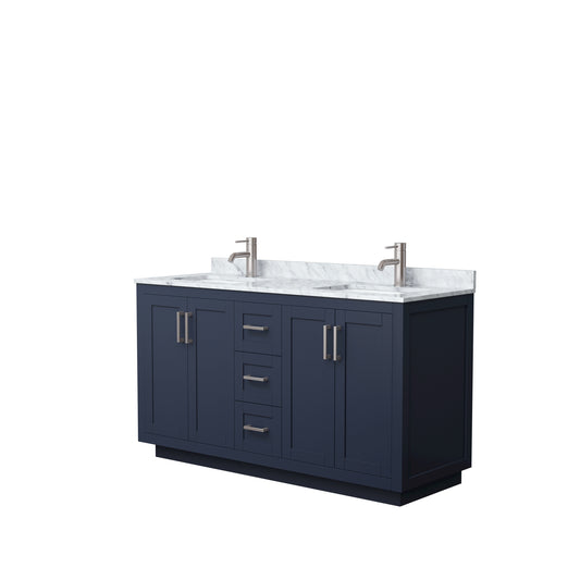 Miranda 60" Double Vanity in Dark Blue, Top, Square Sinks, Brushed Nickel Trim