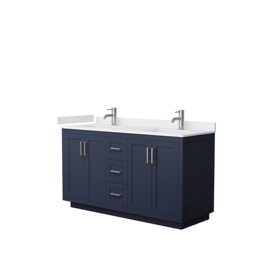 Miranda 60" Double Vanity in Dark Blue, White Cultured Marble Top, Nickel Trim