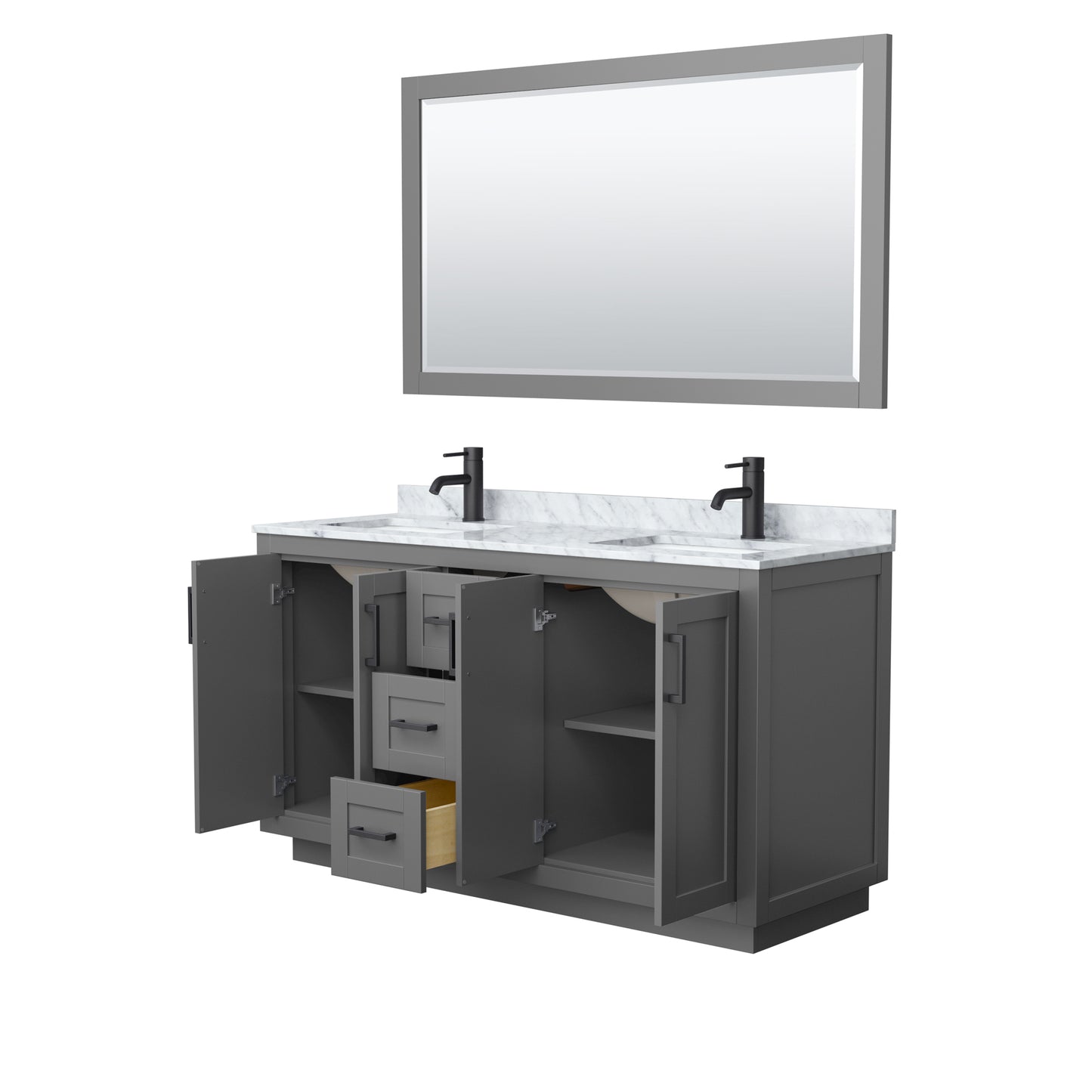 Miranda 60" Double Vanity in Dark Gray, Top, Square Matte Black Trim, 58" Mirror