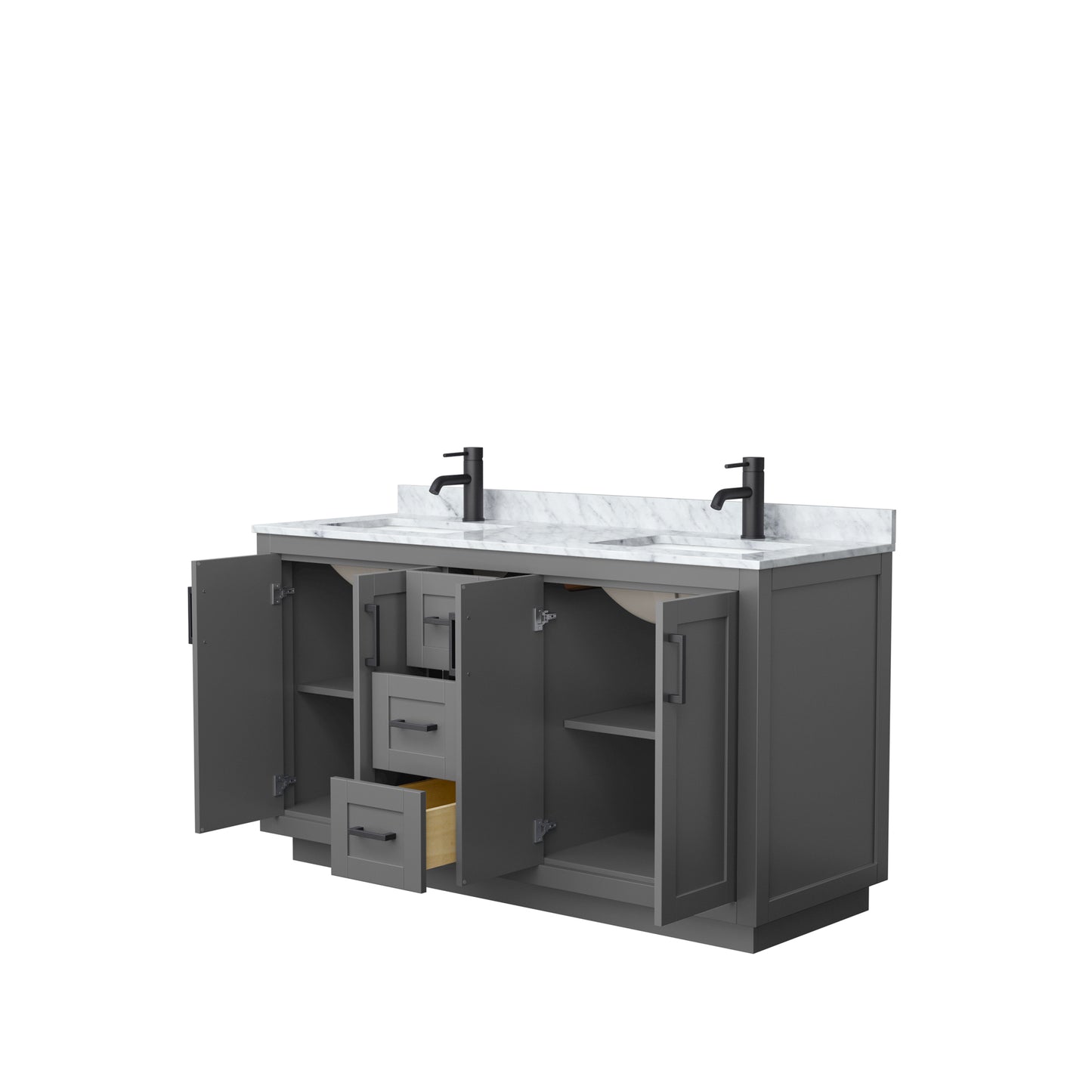 Miranda 60" Double Vanity in Dark Gray, Top, Square Sinks, Matte Black Trim