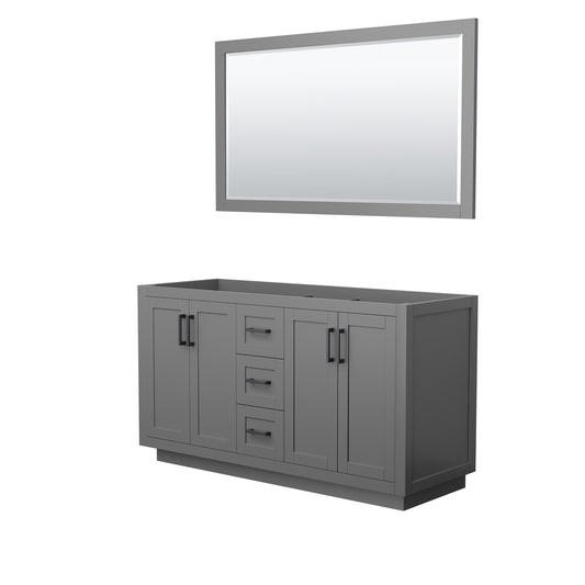 Miranda 60" Double Vanity in Dark Gray, No Top, Matte Black Trim, 58" Mirror