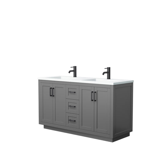 Miranda 60" Double Vanity in Dark Gray, 1.25" White Top, Integrated Black Trim