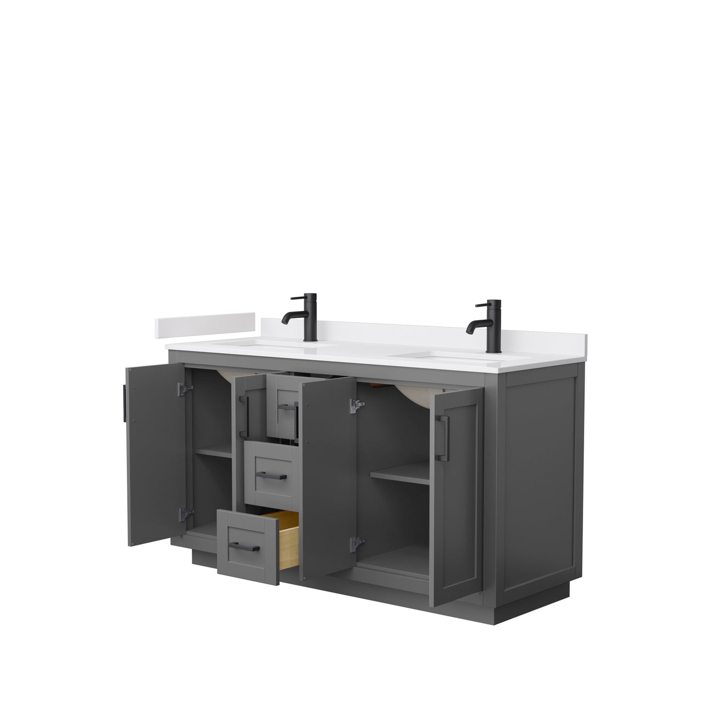 Miranda 60" Double Vanity in Dark Gray, White Cultured Marble Top, Black Trim