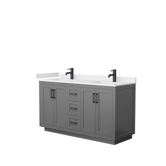 Miranda 60" Double Vanity in Dark Gray, White Cultured Marble Top, Black Trim