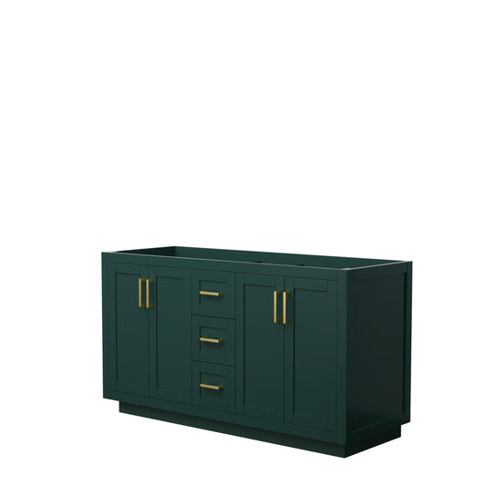 Miranda 60" Double Vanity in Green, No Top, No Sink, Brushed Gold Trim