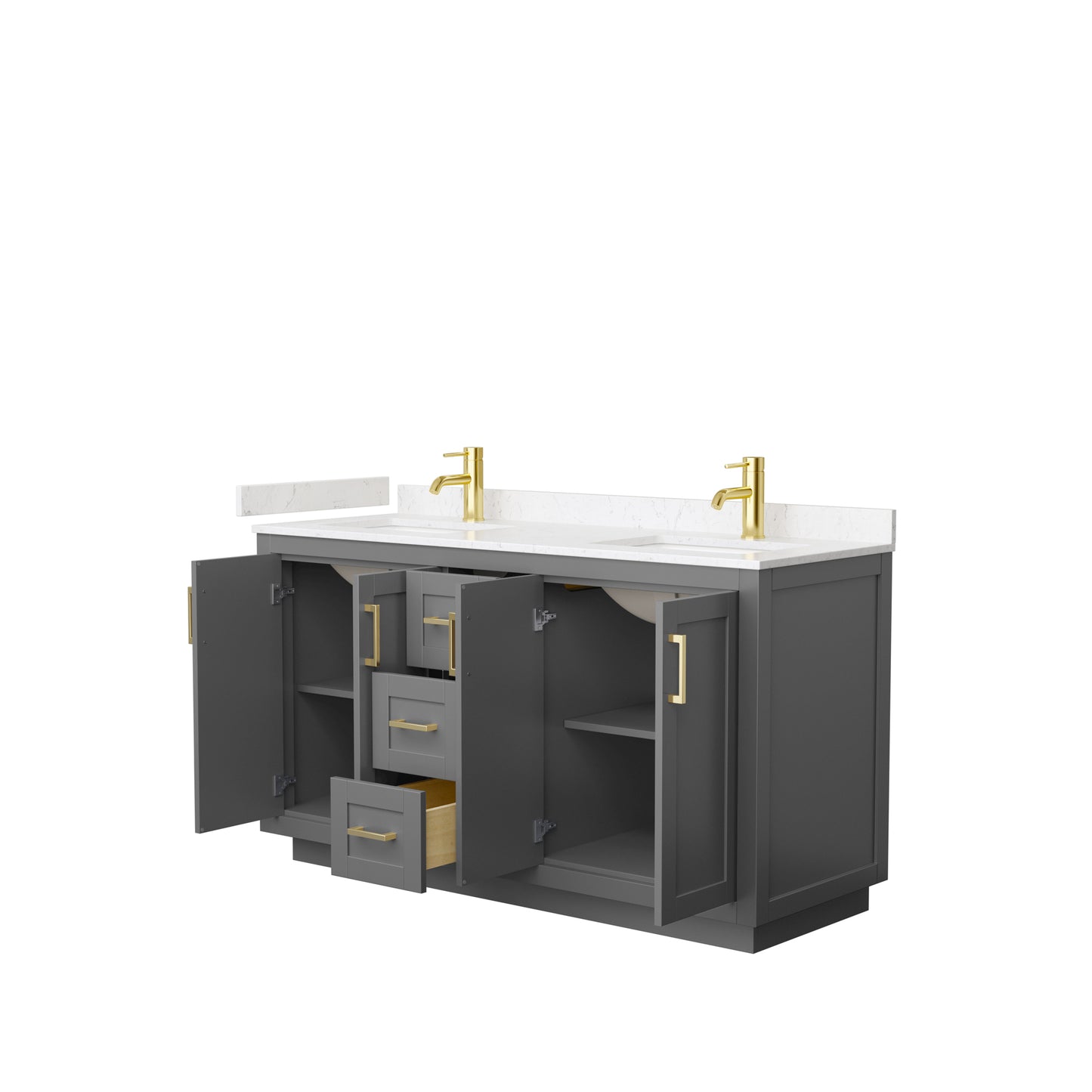 Miranda 60" Double Vanity in Dark Gray, Carrara Cultured Marble Top, Gold Trim