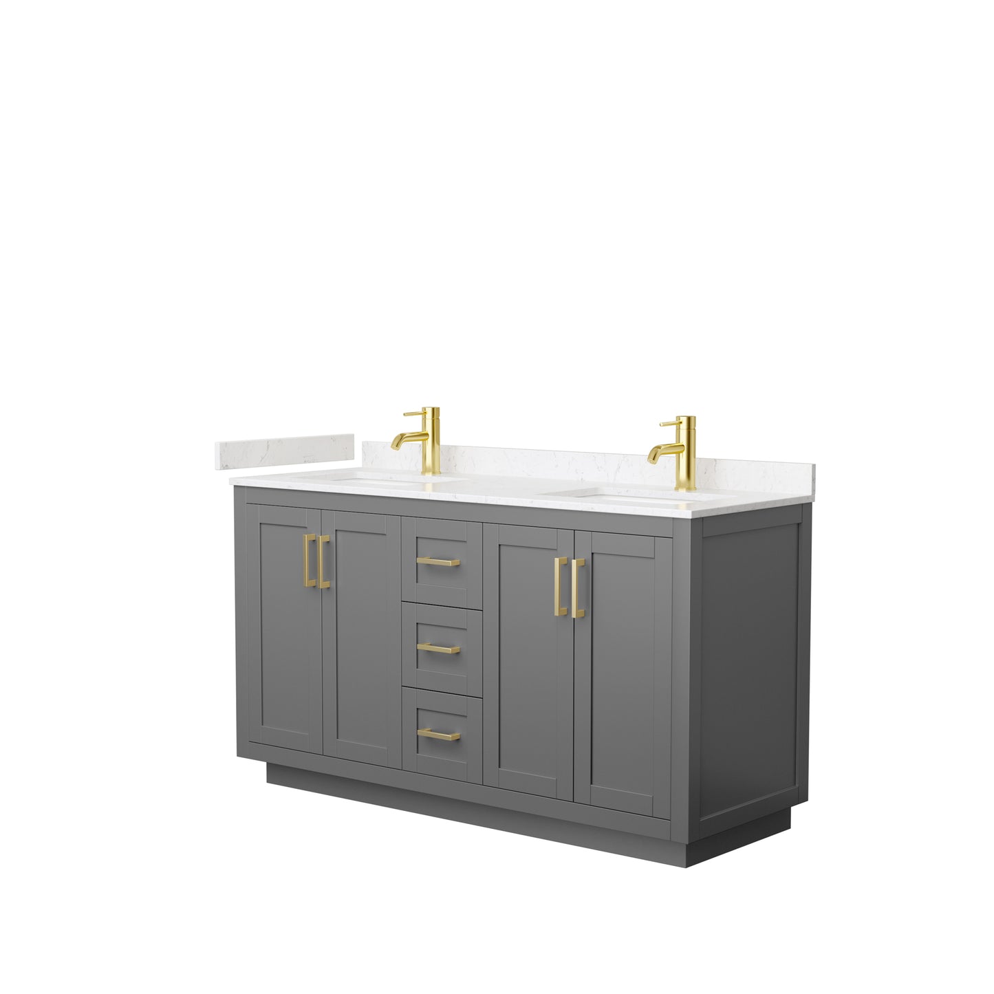 Miranda 60" Double Vanity in Dark Gray, Carrara Cultured Marble Top, Gold Trim