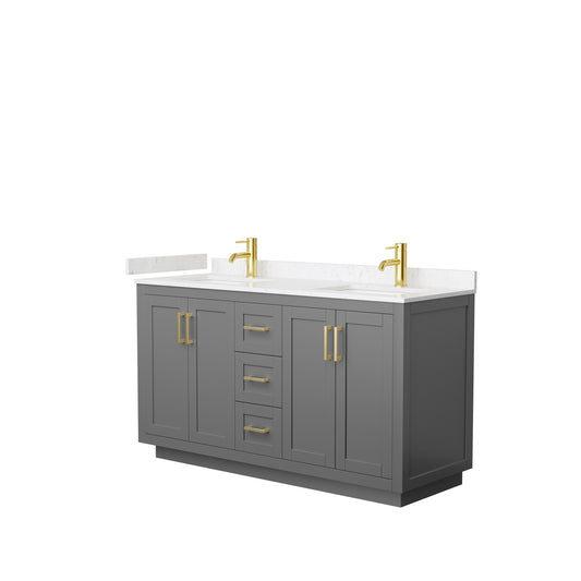 Miranda 60" Double Vanity in Dark Gray, Carrara Cultured Marble Top, Gold Trim