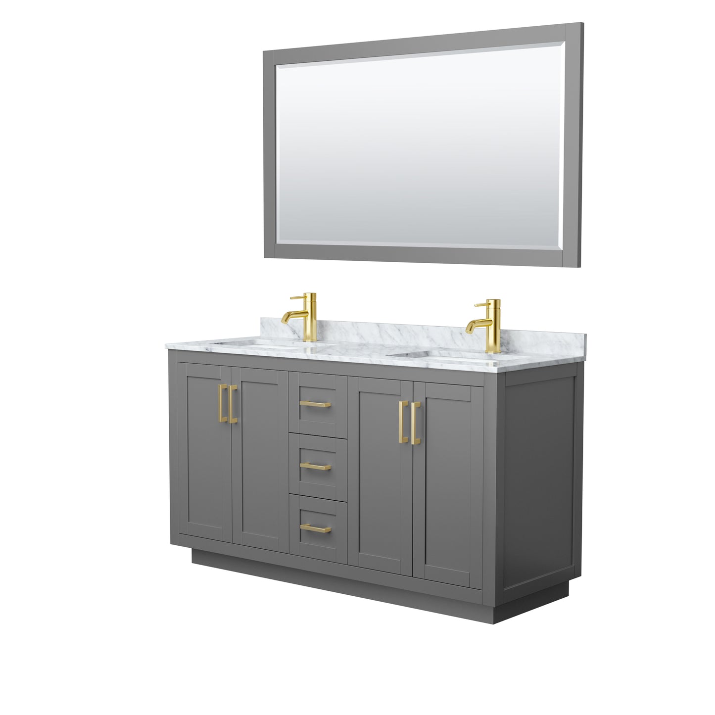 Miranda 60" Double Vanity in Dark Gray, Top, Gold Trim, 58" Mirror